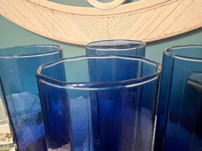 Set of 4 Anchor Hocking Essex Cobalt Blue Tumblers | 16 oz Iced Tea Glasses | Weighted Base