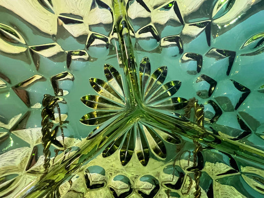 Vintage Anchor Hocking Fairfield Green Glass Divided Plate with Scalloped Rim | Vintage Glassware