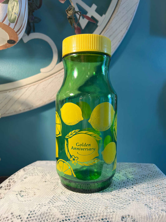 Vintage Anchor Hocking Green Glass Lemonade Pitcher | Golden Anniversary | 8.5" | Collectible Glassware