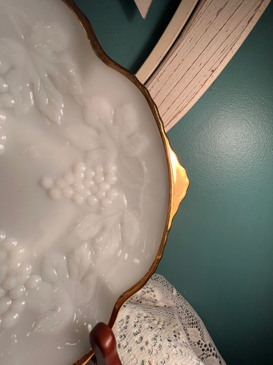 1950s mid-century collectible milk glass fruit bowl for centerpiece or tabletop display