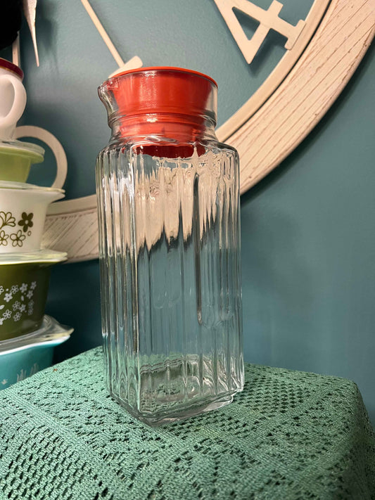 Anchor Hocking Quadro Glass Jug Pitcher 1 Qt | Clear Ribbed Square Glass Pitcher with Lid