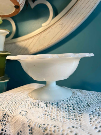 Vintage Anchor Hocking Lace Edge Milk Glass Bowl | Old Colony Candy Dish