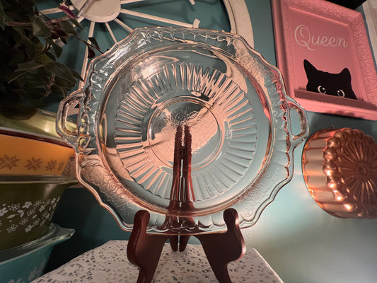 Vintage Anchor Hocking Mayfair Open Rose pink Depression glass serving bowl