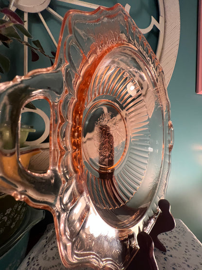 Collectible 1930s pressed pink glass bowl for salads, fruits, or desserts