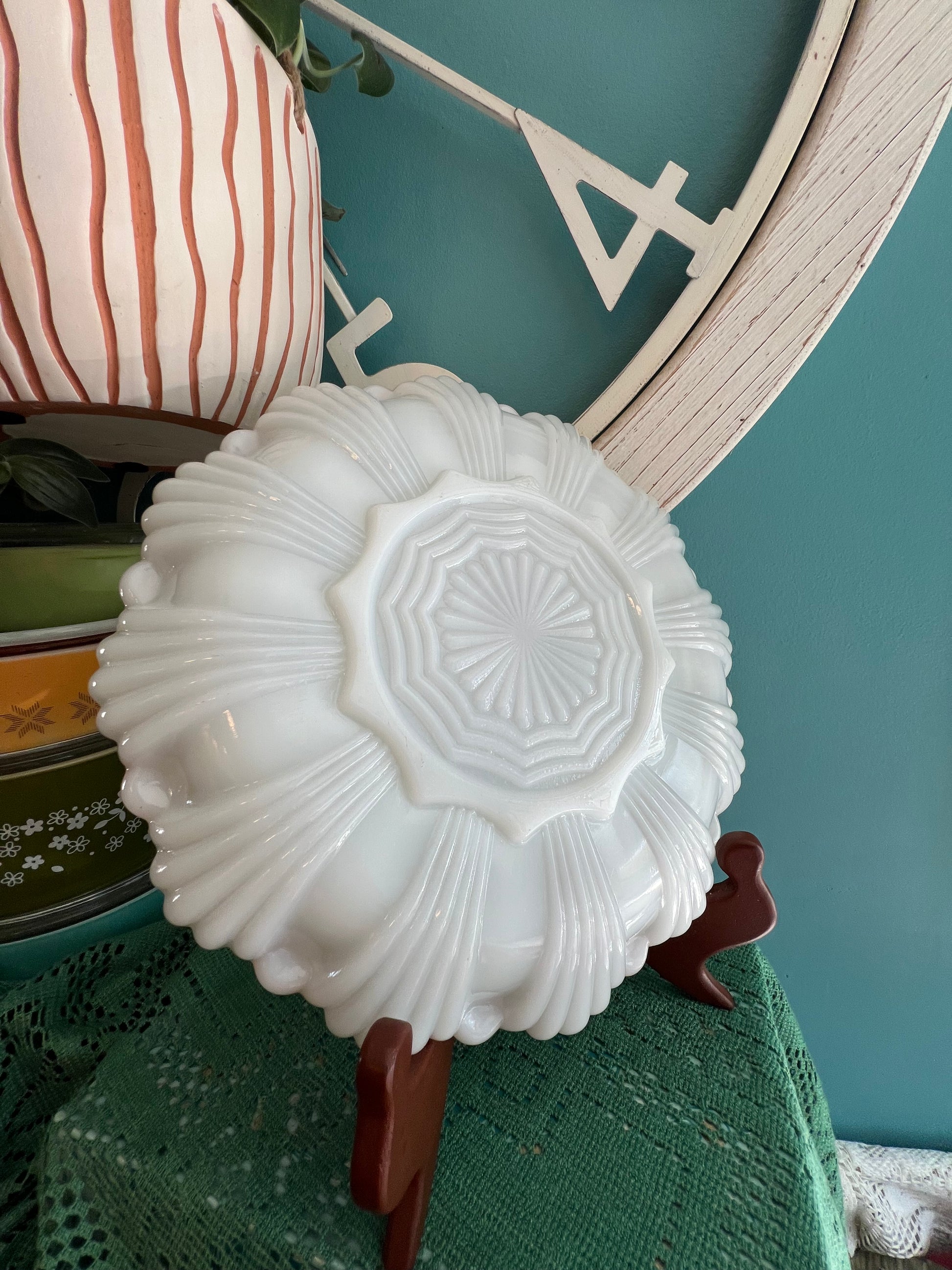 Mid-century retro milk glass serving plate for display or dining
