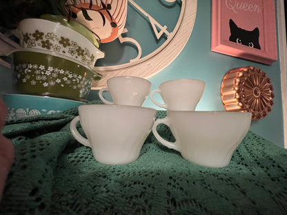 Vintage Anchor Hocking Swirl pattern milk glass teacup with gold rim