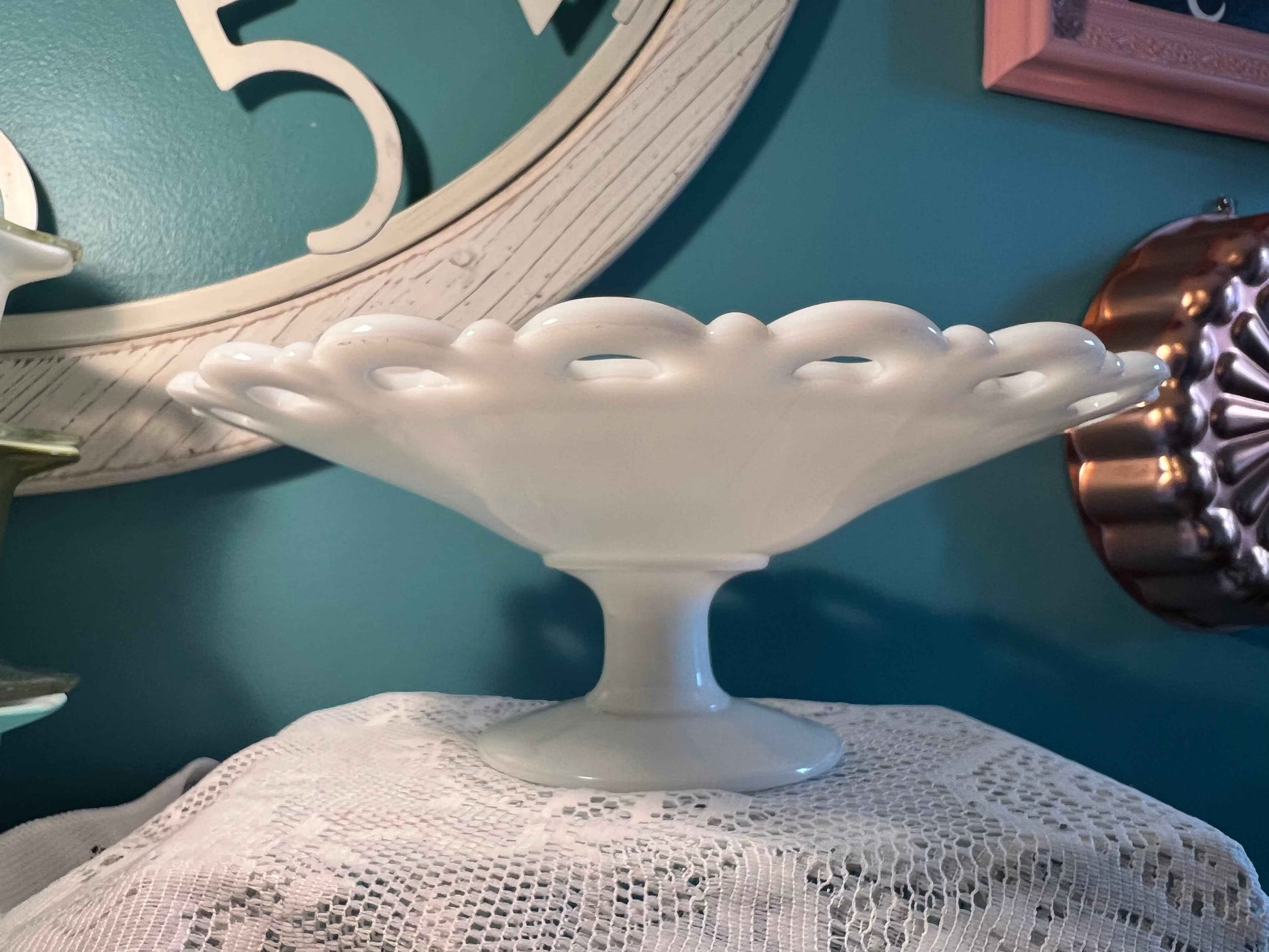 Anchor Hocking Milk Glass Lace Edge Bowl | 11" Mid-Century Modern Collectible