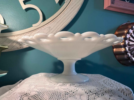 Anchor Hocking Milk Glass Lace Edge Bowl | 11" Mid-Century Modern Collectible