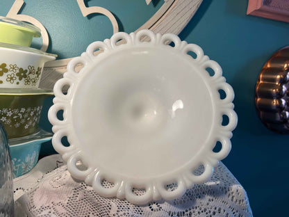 Anchor Hocking Milk Glass Lace Edge Bowl | 11" Mid-Century Modern Collectible