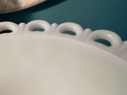 Anchor Hocking Milk Glass Lace Edge Bowl | 11" Mid-Century Modern Collectible