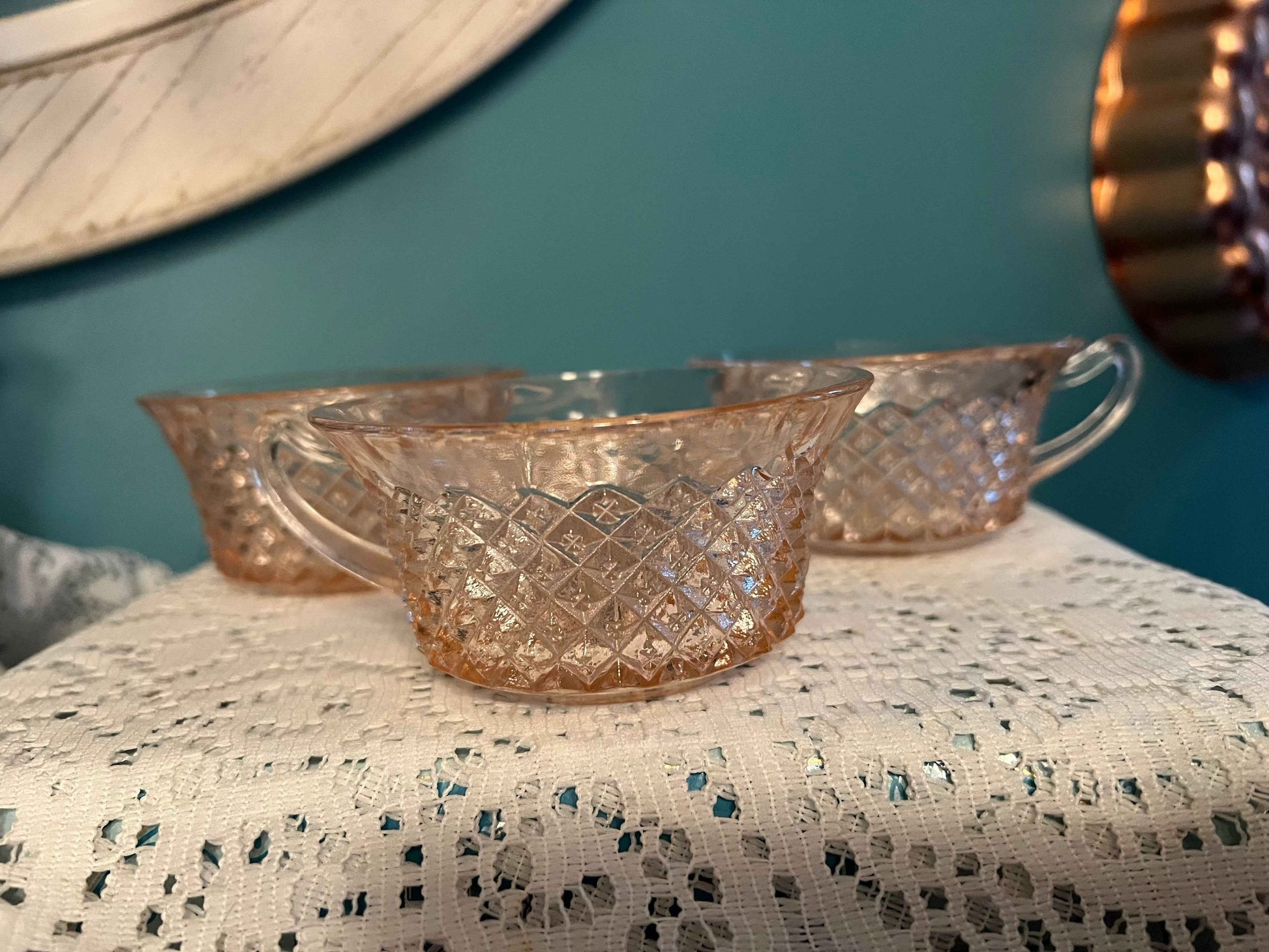 Anchor Hocking Miss America - Pink Depression Glass Teacups – Set of 3 | Vintage Glassware