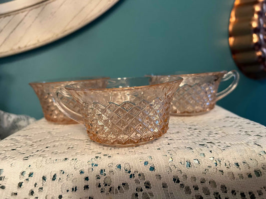Anchor Hocking Miss America - Pink Depression Glass Teacups – Set of 3 | Vintage Glassware