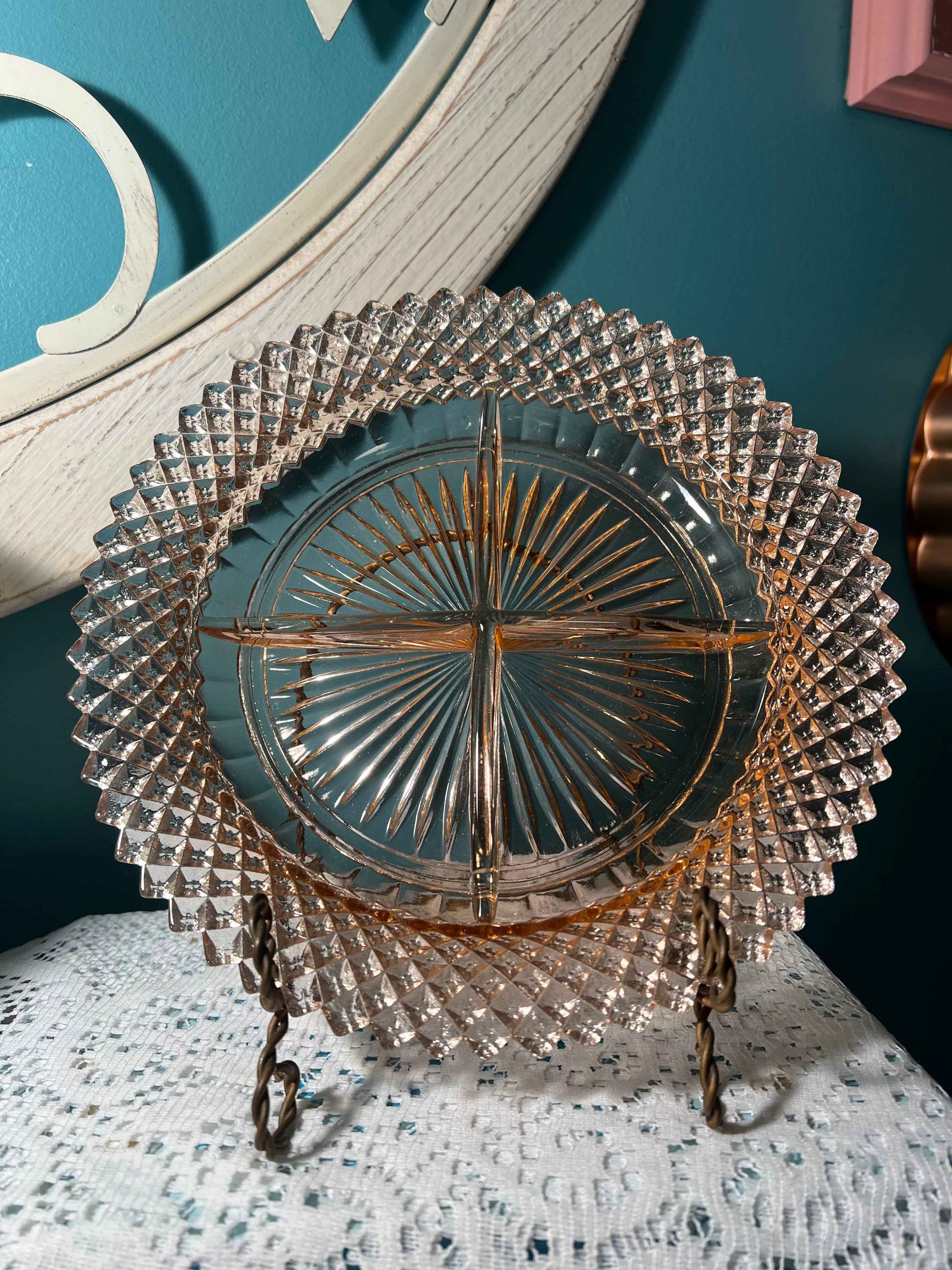 Vintage Anchor Hocking Miss America Pink Depression Glass Divided Relish Dish | 4 Sections