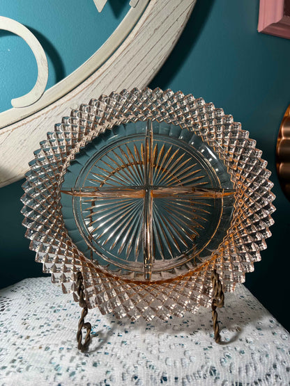 Vintage Anchor Hocking Miss America Pink Depression Glass Divided Relish Dish | 4 Sections