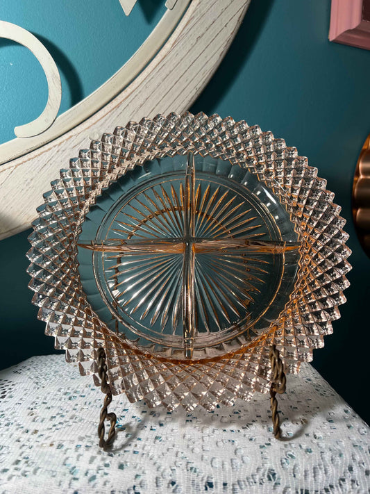 Vintage Anchor Hocking Miss America Pink Depression Glass Divided Relish Dish | 4 Sections
