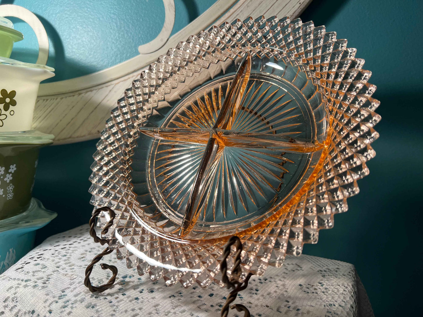 Vintage Anchor Hocking Miss America Pink Depression Glass Divided Relish Dish | 4 Sections