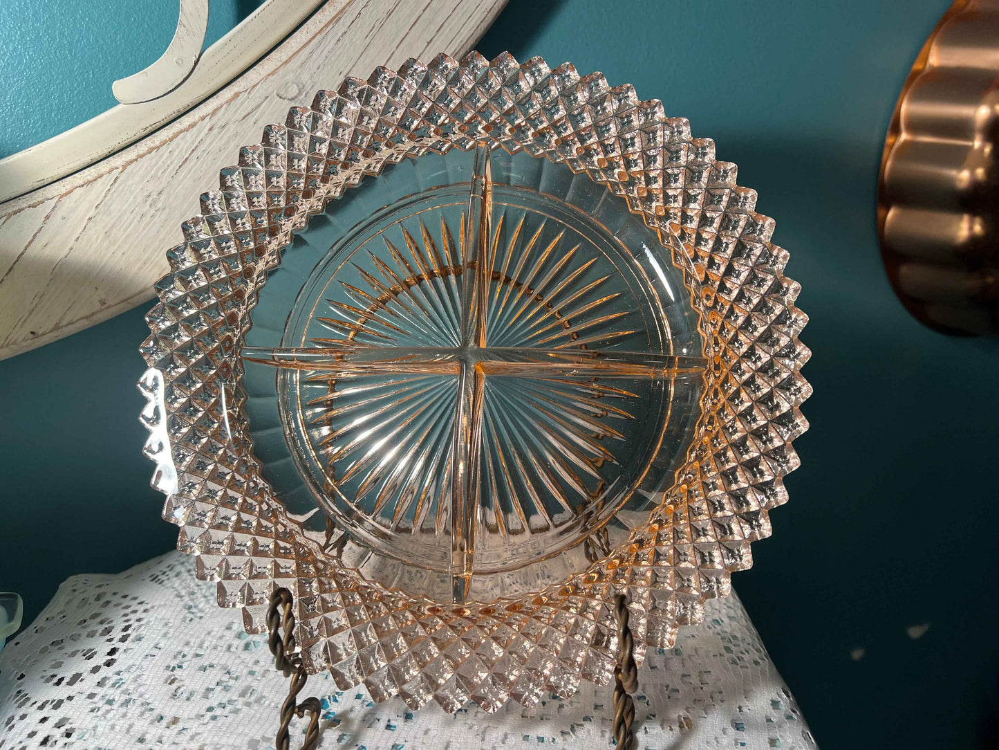 Vintage Anchor Hocking Miss America Pink Depression Glass Divided Relish Dish | 4 Sections