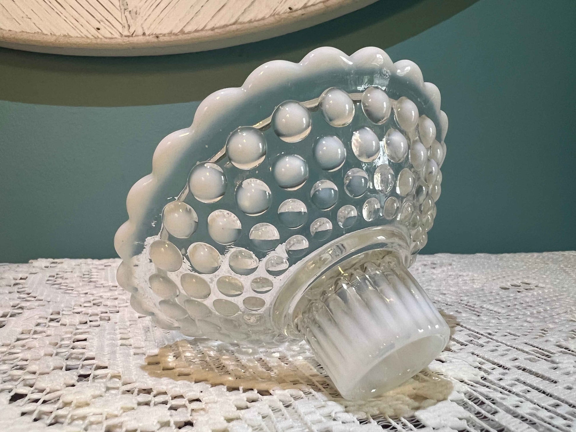 Vintage Anchor Hocking Moonstone Opalescent Hobnail Candle Holder | 1940s Glass