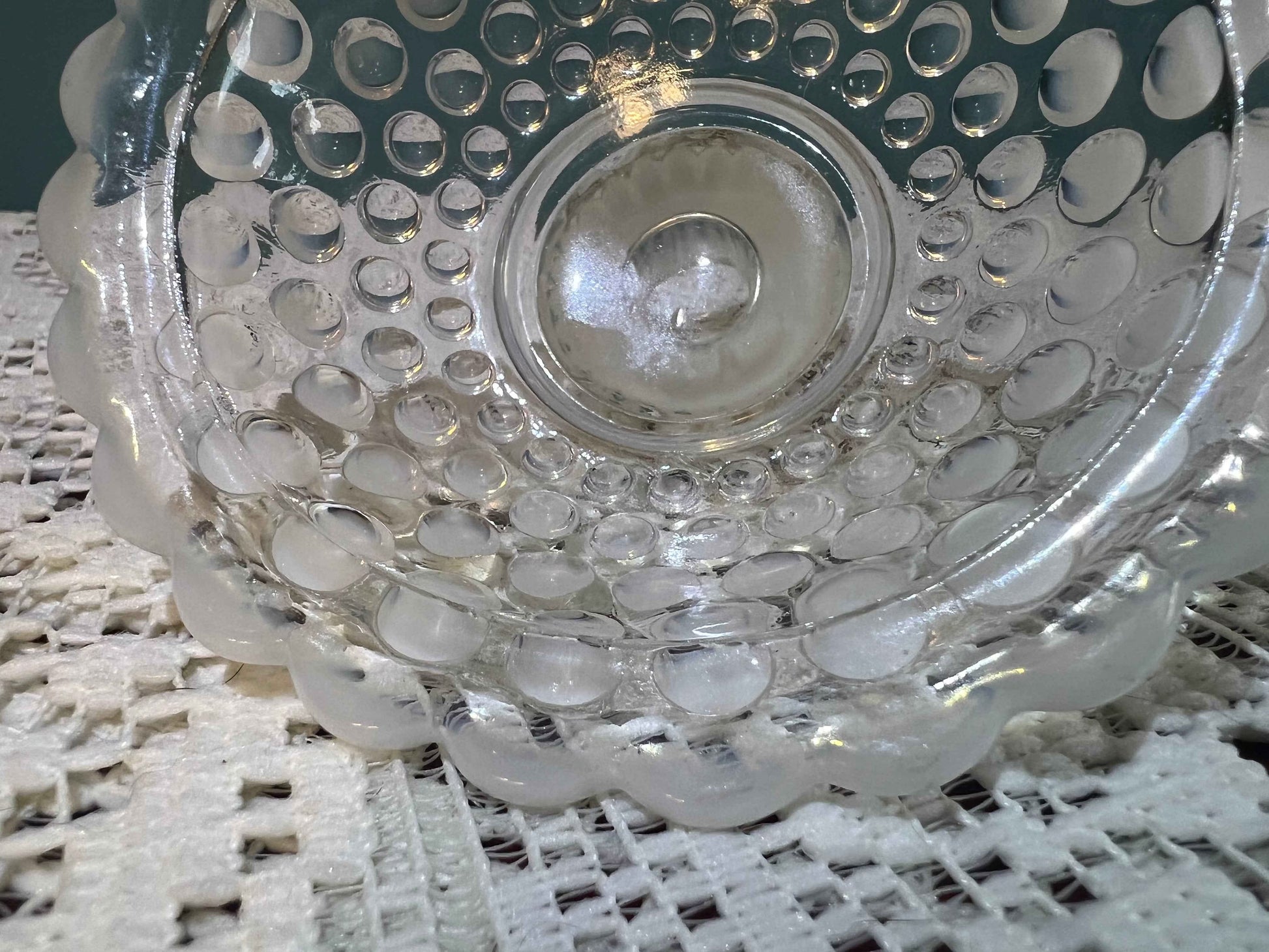 Vintage Anchor Hocking Moonstone Opalescent Hobnail Candle Holder | 1940s Glass