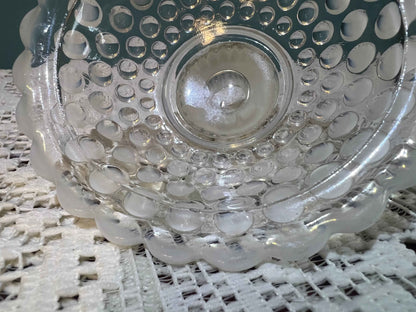 Vintage Anchor Hocking Moonstone Opalescent Hobnail Candle Holder | 1940s Glass