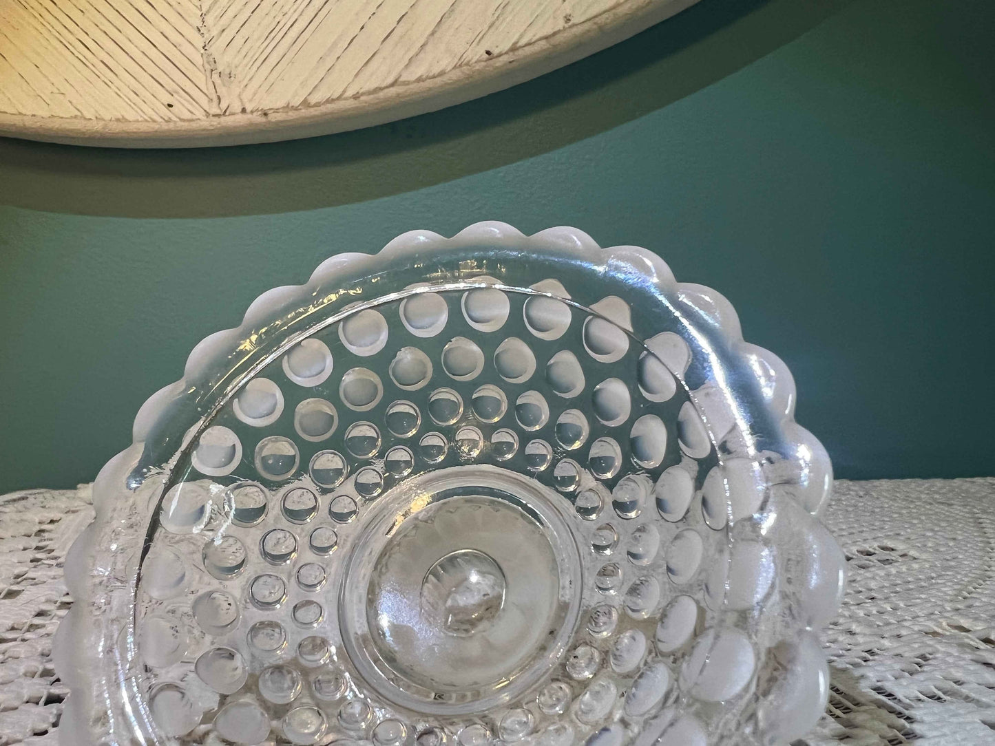 Vintage Anchor Hocking Moonstone Opalescent Hobnail Candle Holder | 1940s Glass