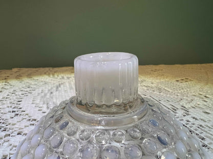 Vintage Anchor Hocking Moonstone Opalescent Hobnail Candle Holder | 1940s Glass
