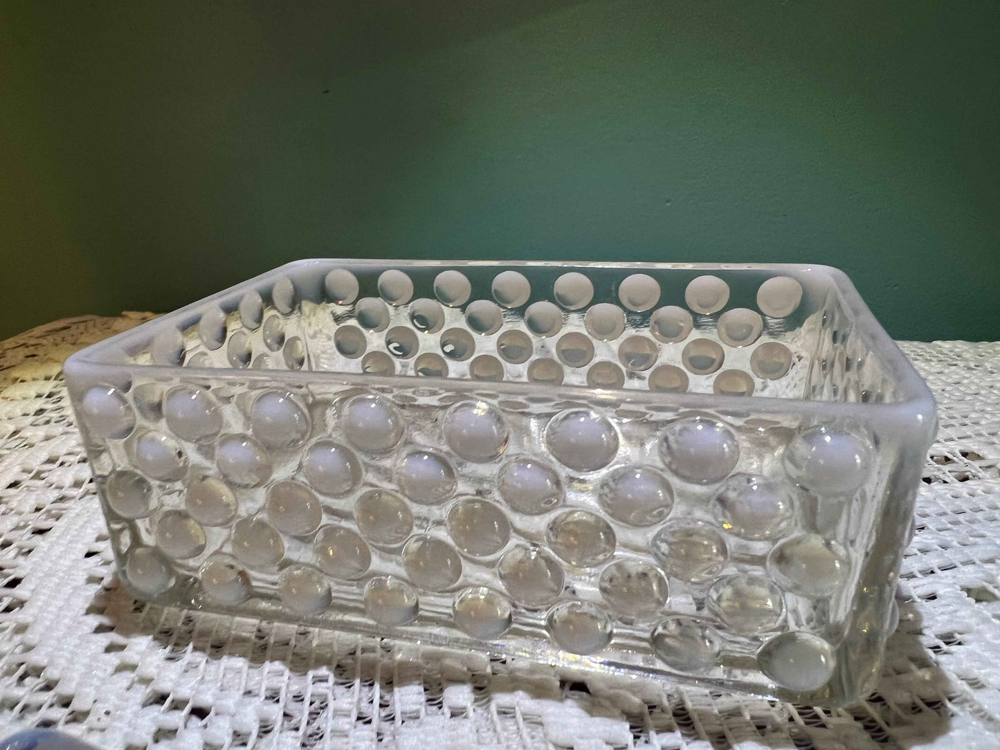 Vintage Anchor Hocking Moonstone Opalescent Glass Lidded Trinket Box | Hobnail