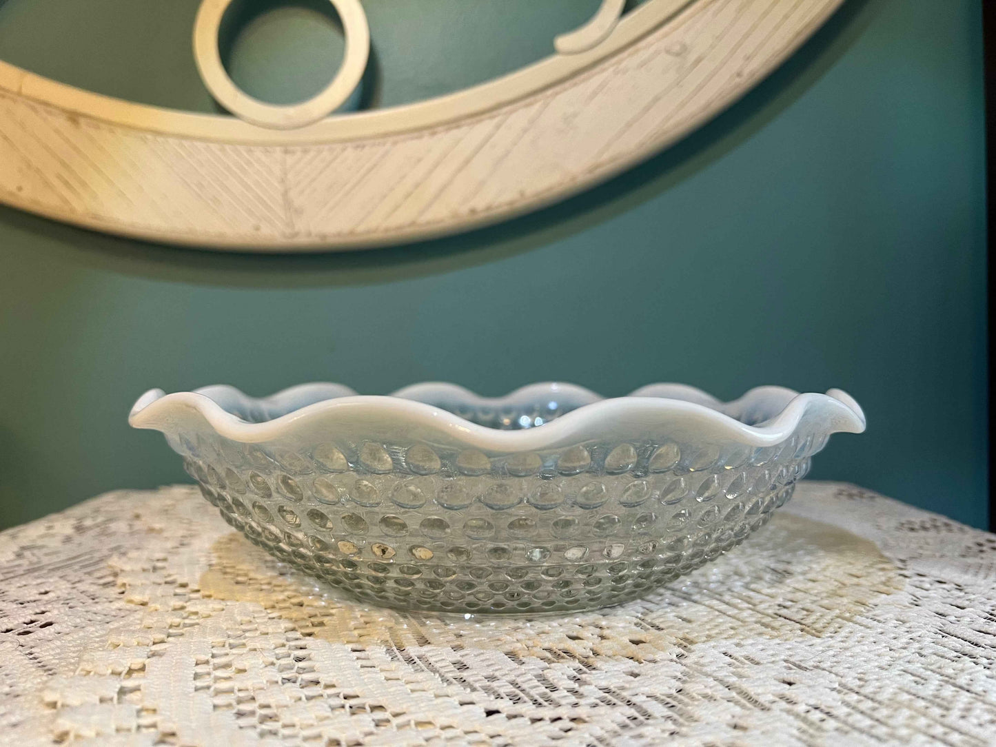 Vintage Anchor Hocking Hobnail Opalescent Serving Bowl | Moonstone Style Glass
