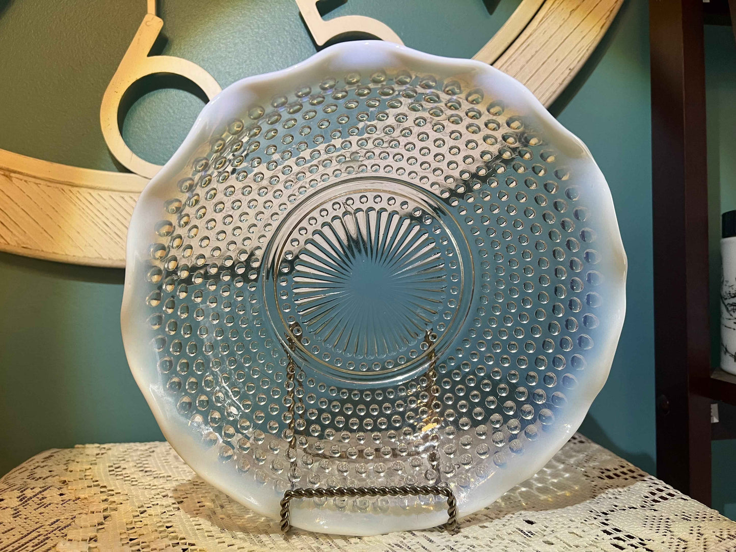 Vintage Anchor Hocking Hobnail Opalescent Serving Bowl | Moonstone Style Glass