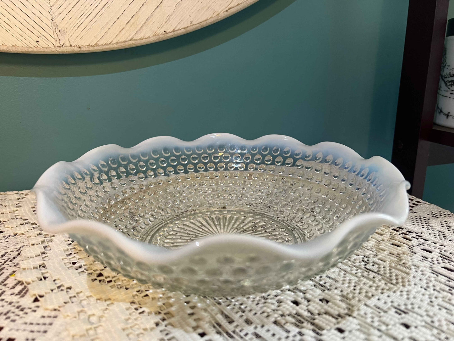Vintage Anchor Hocking Hobnail Opalescent Serving Bowl | Moonstone Style Glass