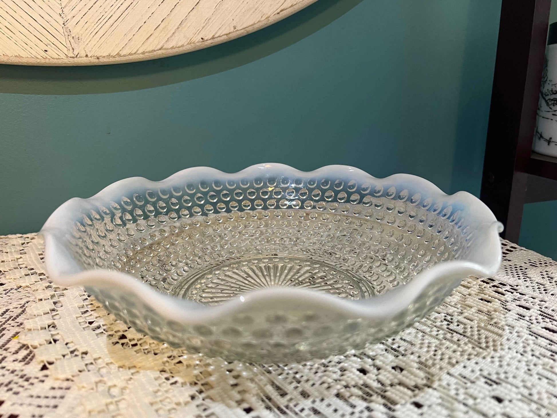 Vintage Anchor Hocking Hobnail Opalescent Serving Bowl | Moonstone Style Glass
