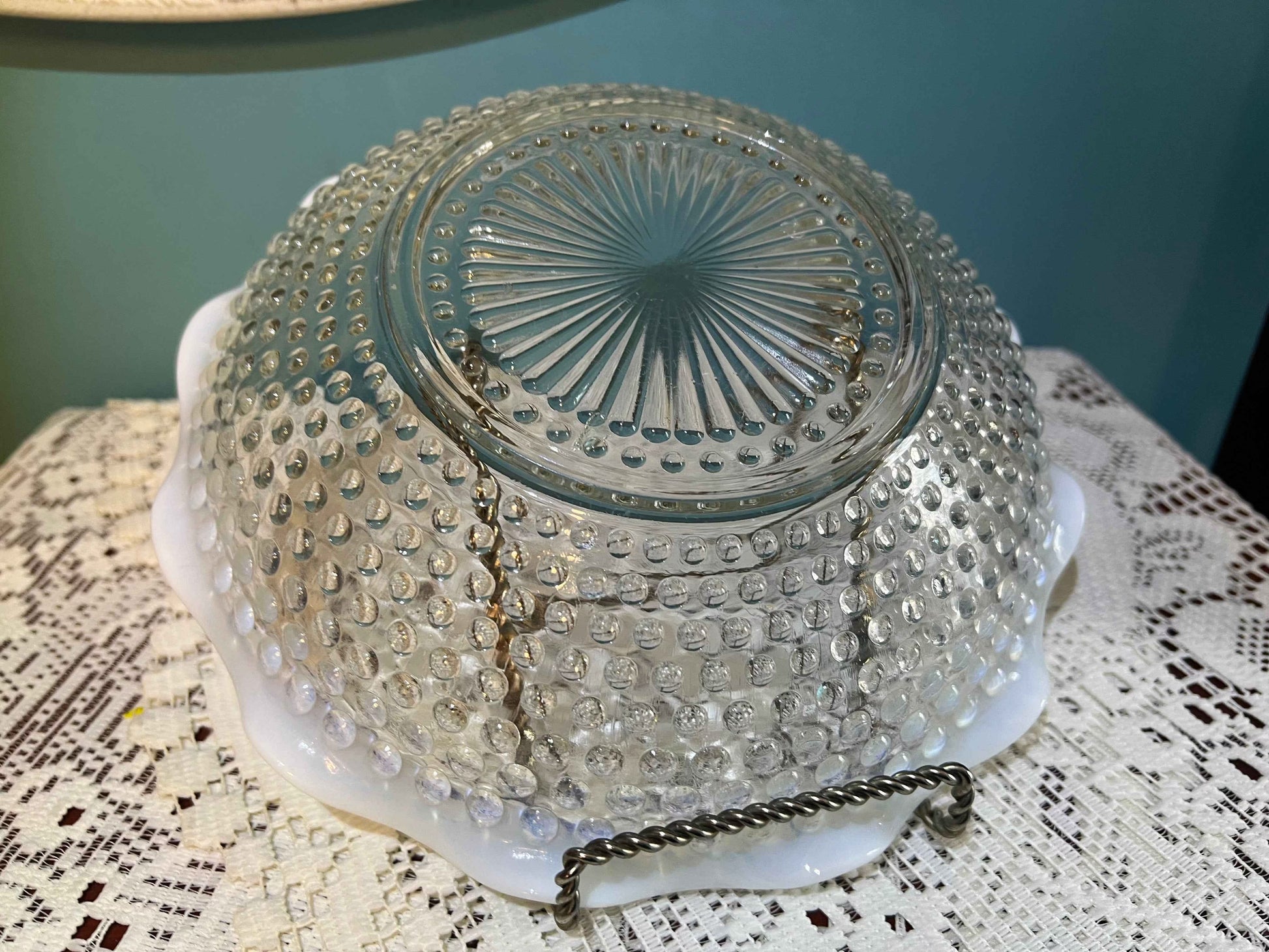 Vintage Anchor Hocking Hobnail Opalescent Serving Bowl | Moonstone Style Glass