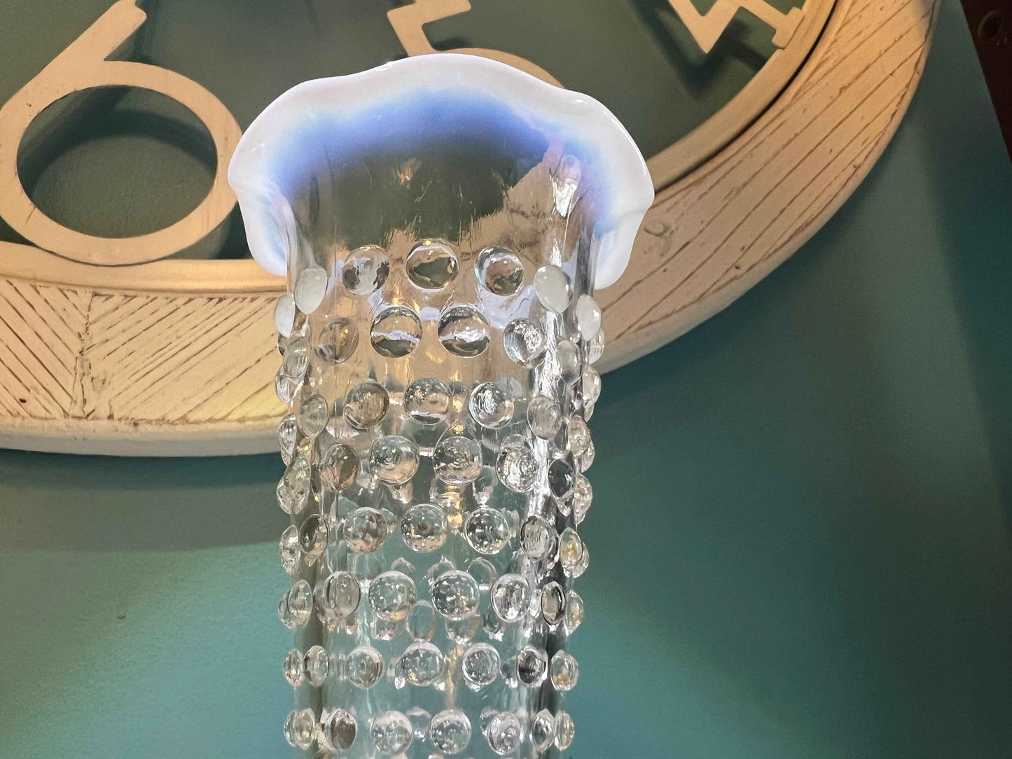 Vintage Anchor Hocking Moonstone Hobnail Opalescent Vase | Fluted Rim Glass