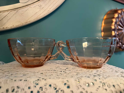 Anchor Hocking Block Optic Pink Cup - Set of 2 | Vintage Pink Depression Glass
