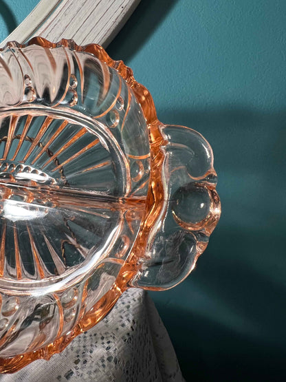 Vintage Anchor Hocking Oyster & Pearl Pink Divided Relish Dish | Depression Glass