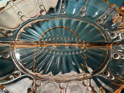 Vintage Anchor Hocking Oyster & Pearl Pink Divided Relish Dish | Depression Glass