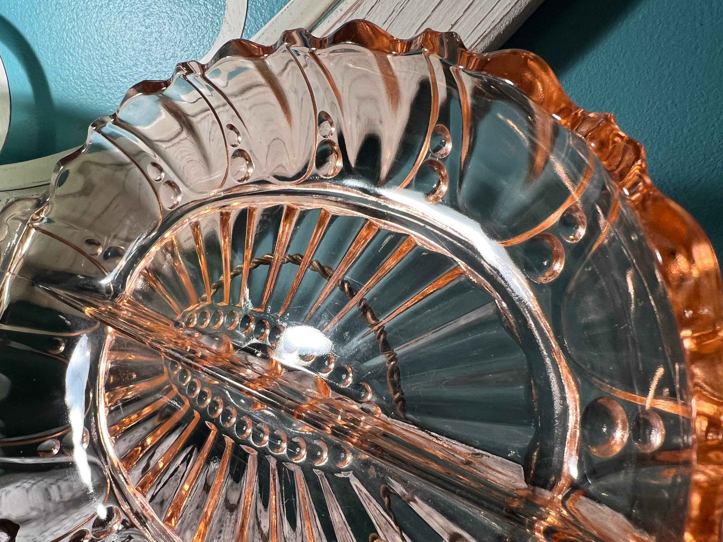 Vintage Anchor Hocking Oyster & Pearl Pink Divided Relish Dish | Depression Glass