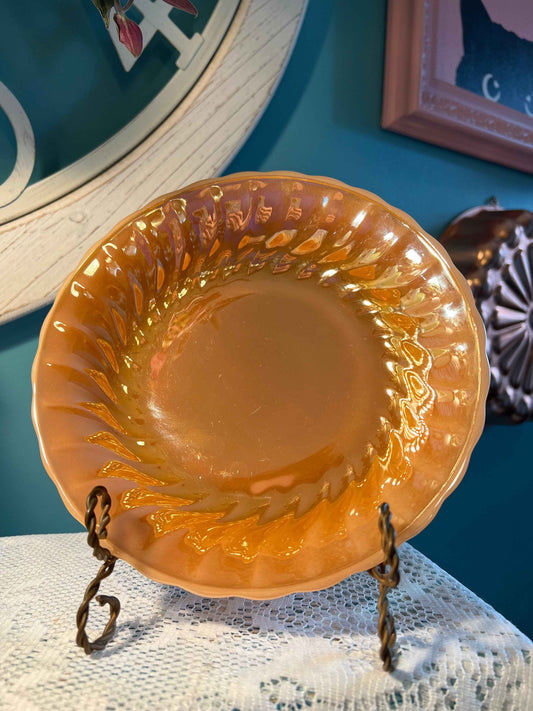 Vintage Anchor Hocking Peach Lustre Swirl Vegetable Bowl | 8" Round Glass Bowl