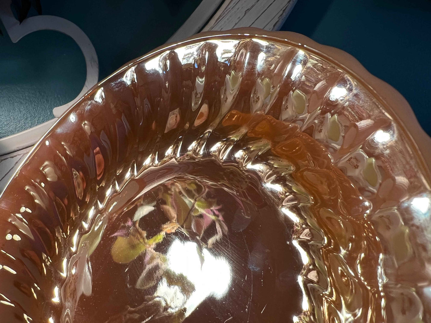 Vintage Anchor Hocking Peach Lustre Swirl Vegetable Bowl | 8" Round Glass Bowl