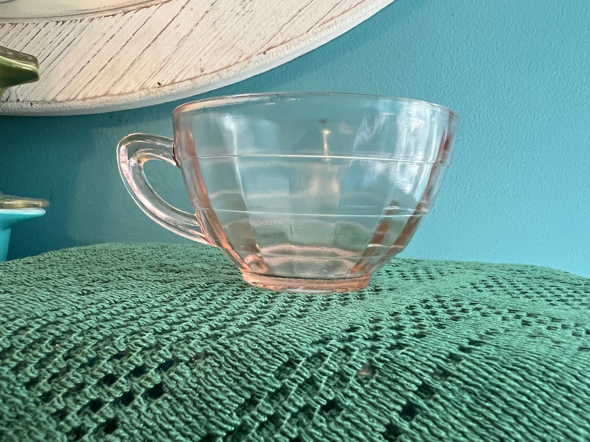 Vintage Anchor Hocking Block Optic Pink tea cup 1929-1933 collectible