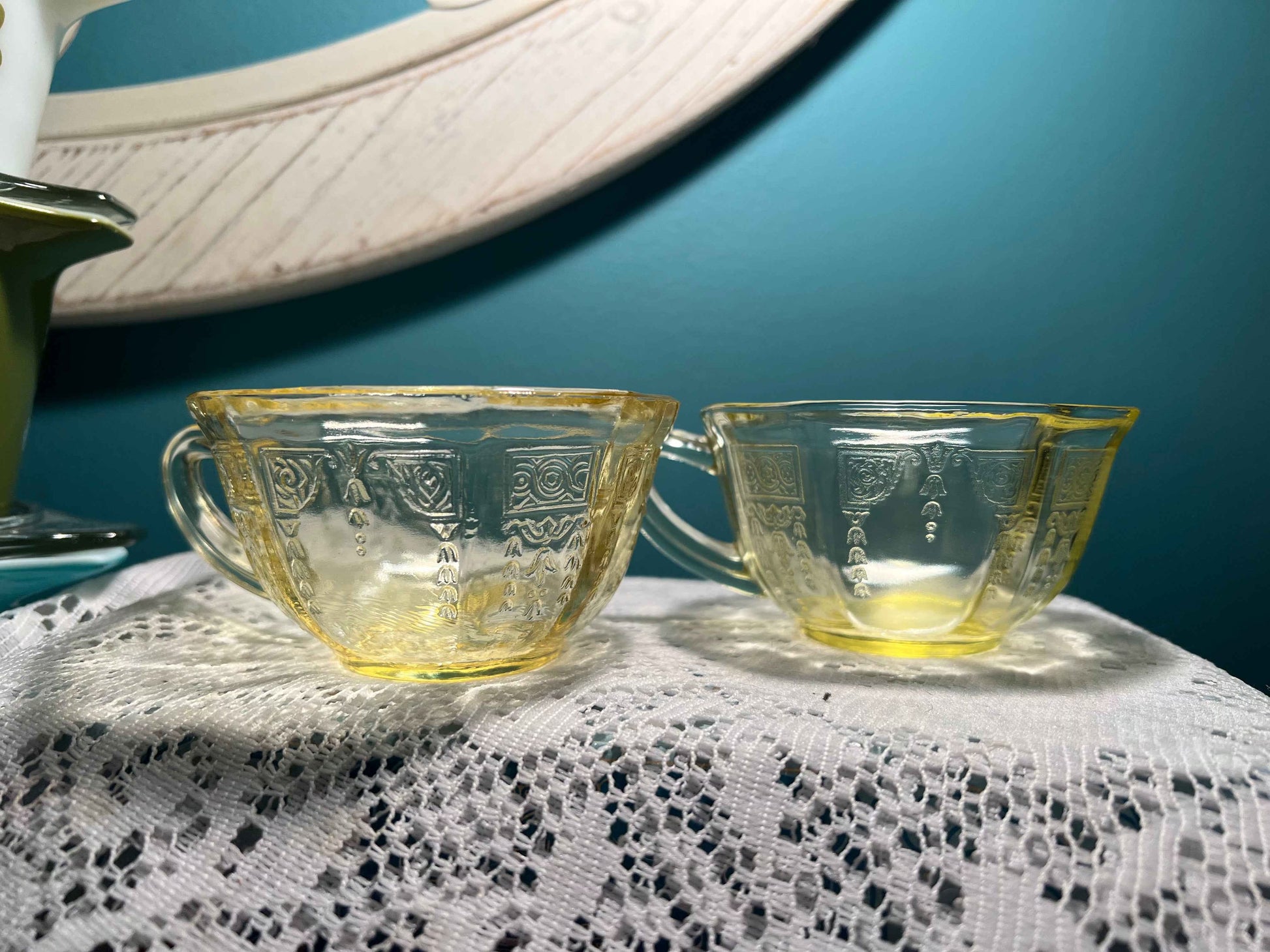 Vintage Anchor Hocking Princess Topaz Teacups - Set of 2 | Yellow Depression Glass | 1931–1934