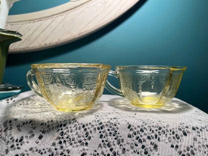 Vintage Anchor Hocking Princess Topaz Teacups - Set of 2 | Yellow Depression Glass | 1931–1934