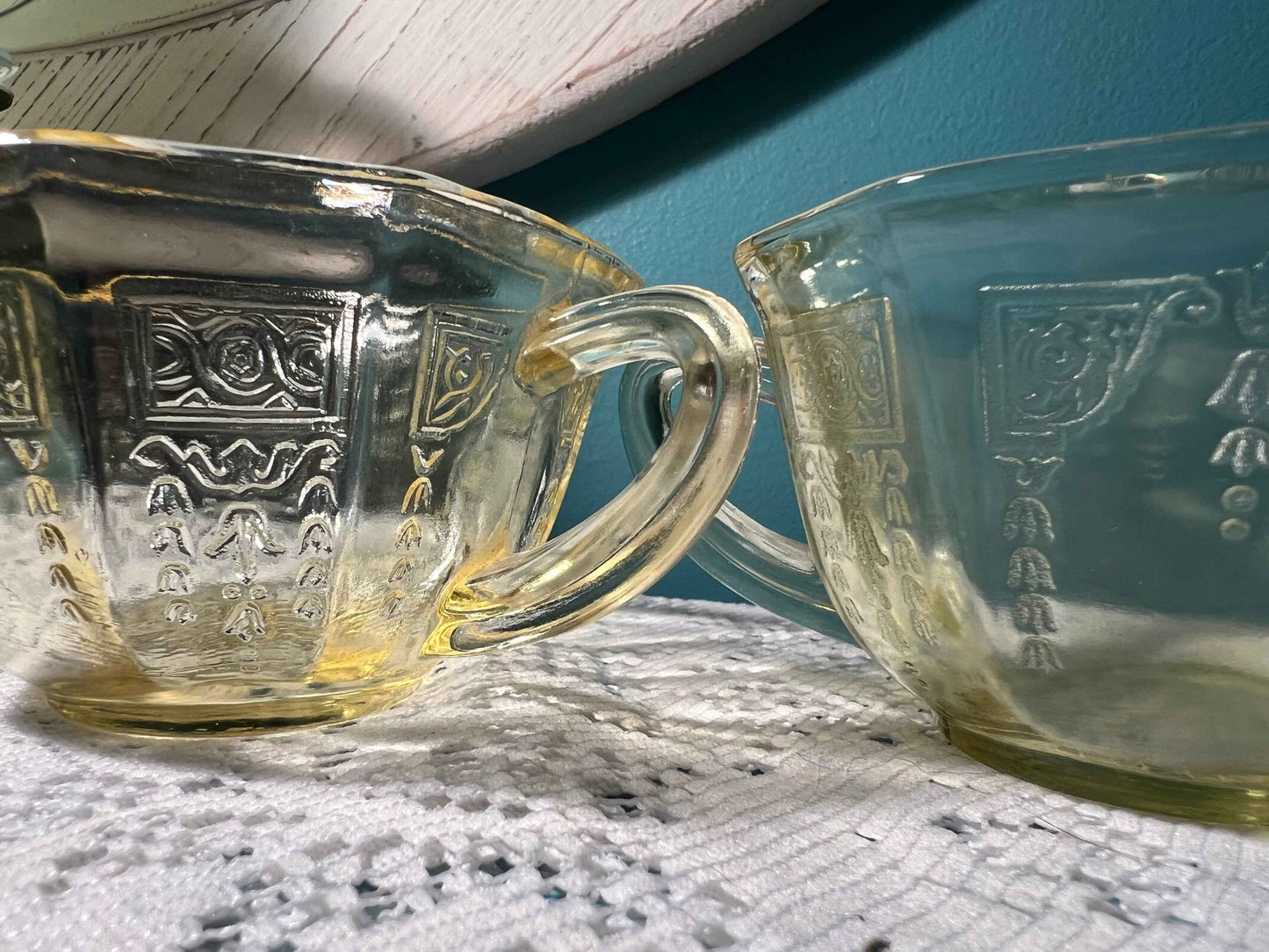 Vintage Anchor Hocking Princess Topaz Teacups - Set of 2 | Yellow Depression Glass | 1931–1934