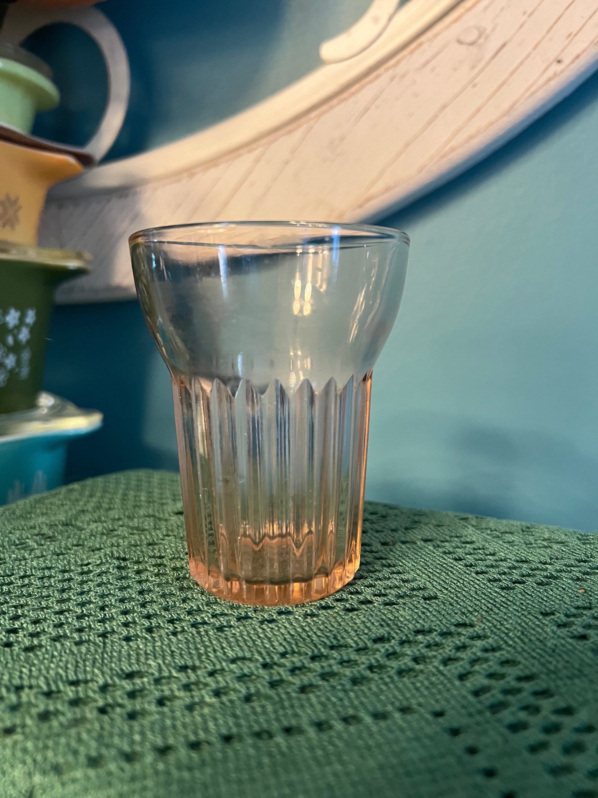 Vintage Queen Mary Pink Anchor Hocking 5oz flat ribbed juice glass