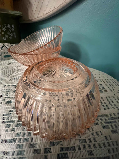 Vintage Anchor Hocking Queen Mary Dessert Bowls - Small Bottom | Pink Depression Glass