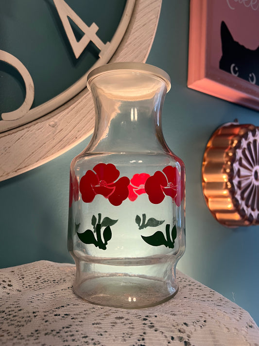 Vintage Anchor Hocking Foxy Flowers red poppy 48oz juice carafe with lid