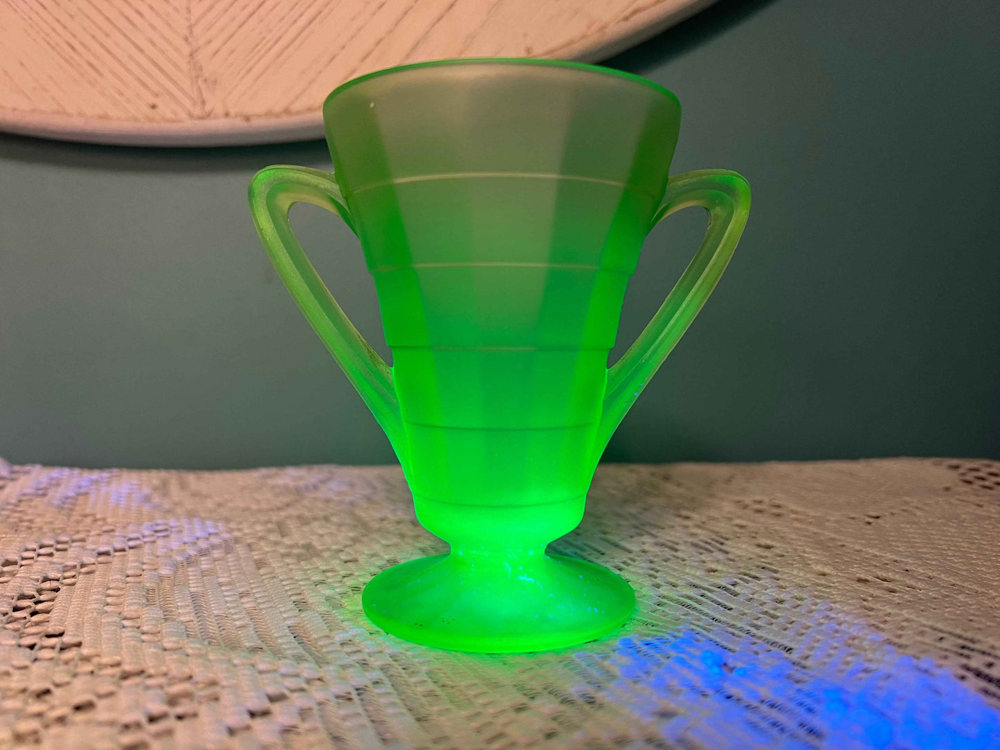 Vintage Anchor Hocking Green Satin Block Optic Sugar Bowl | Depression Glassware