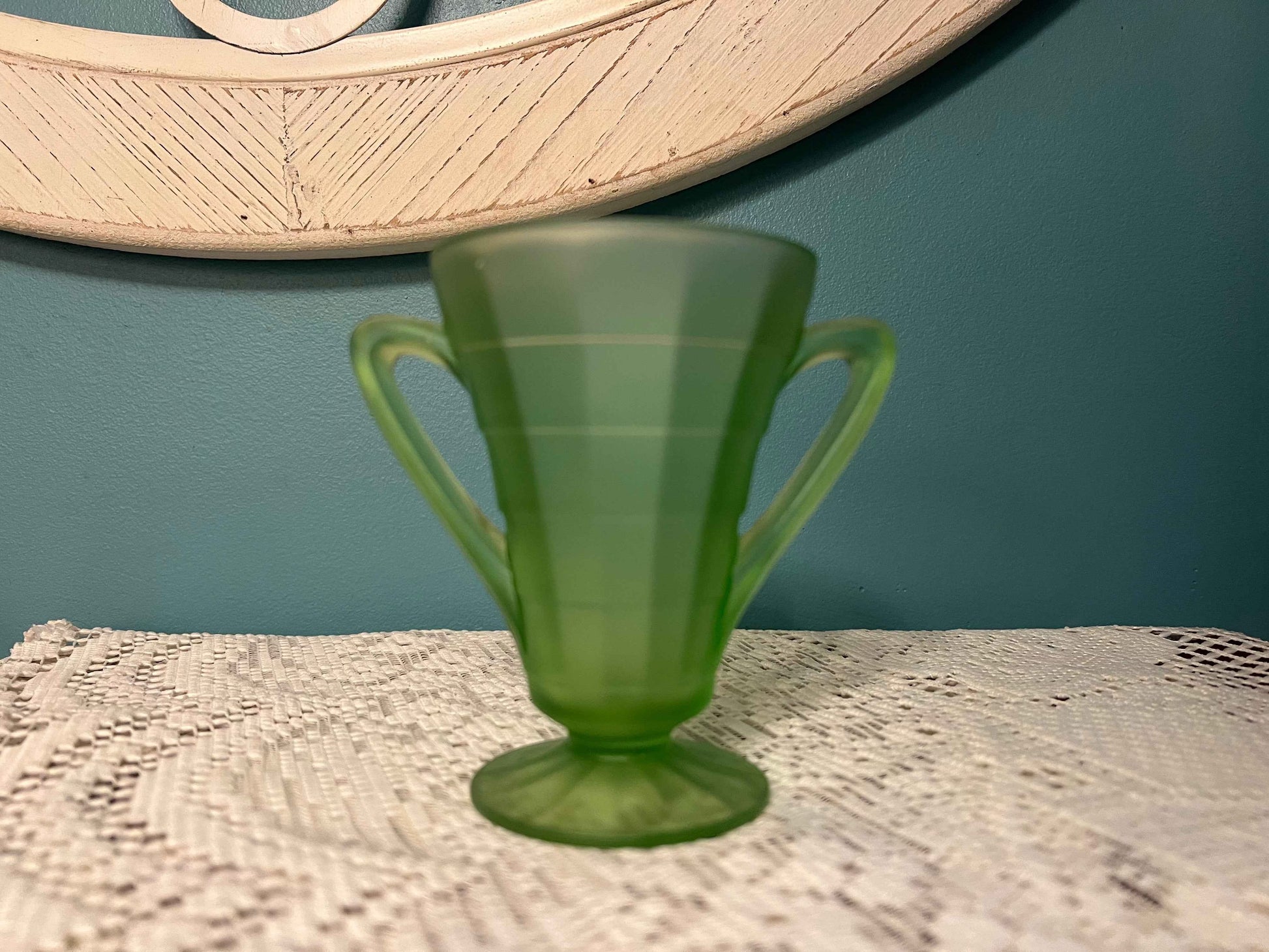 Vintage Anchor Hocking Green Satin Block Optic Sugar Bowl | Depression Glassware