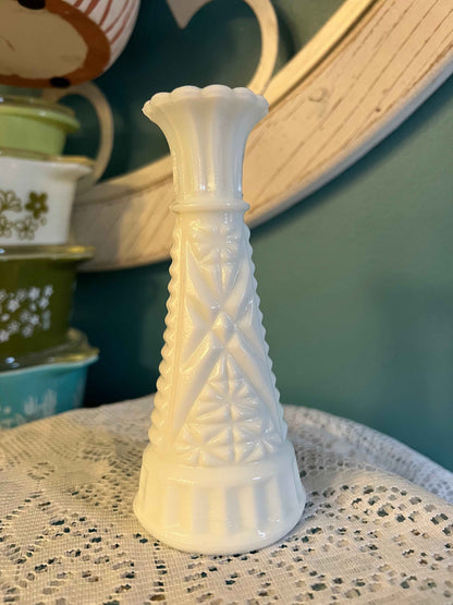 Anchor Hocking Stars & Bars Bud Vase | 6" Milk Glass | Vintage Decor