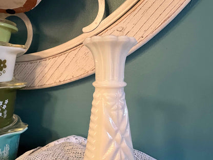Anchor Hocking Stars & Bars Bud Vase | 6" Milk Glass | Vintage Decor